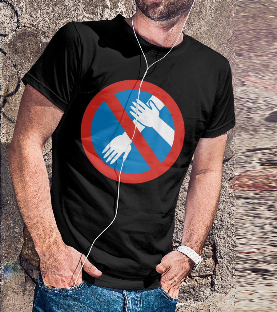 No Quenelle Gesture Prohibition Symbol On Blue Background With Red Circle T-Shirt