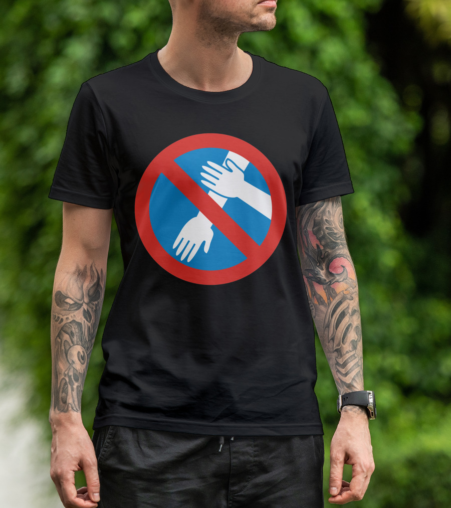 No Quenelle Gesture Prohibition Symbol On Blue Background With Red Circle T-Shirt