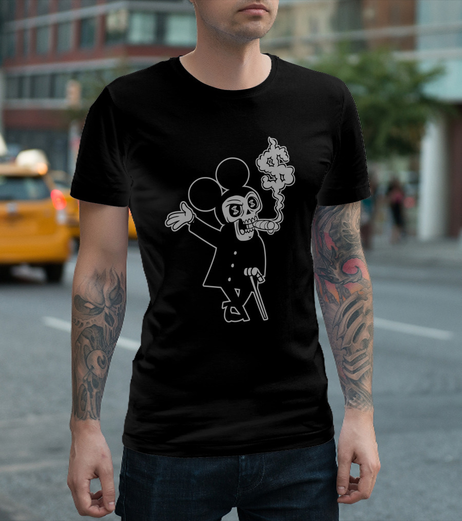 Numbskull06 Mickey Mouse Skull With Dollar Sign Smoke T-Shirt