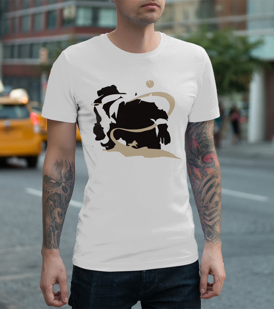 Outlaw Cowboy and Horse Silhouette with Moon in Desert Scene T-Shirt