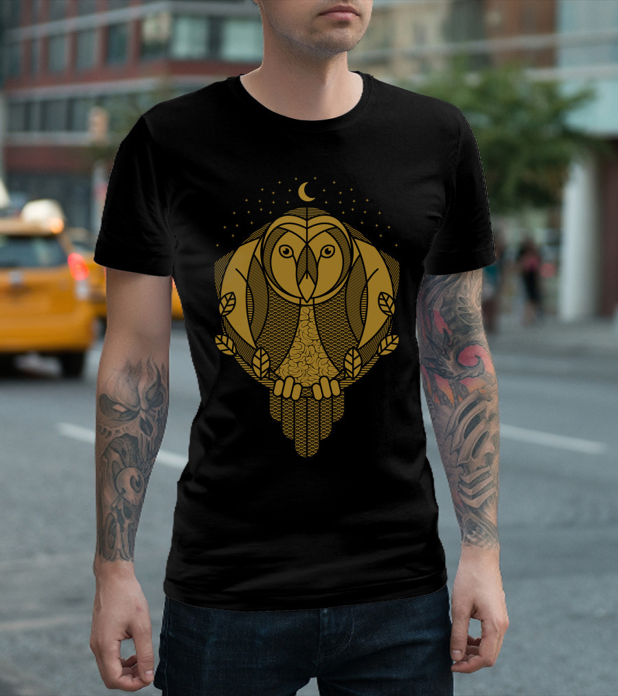 Owl Night Celestial Crescent and Stars T-Shirt