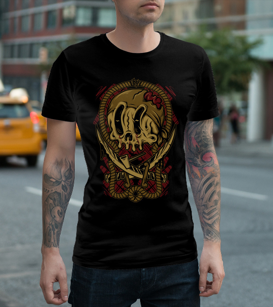 Pirate Skull with Crossed Swords and Rope Frame T-Shirt