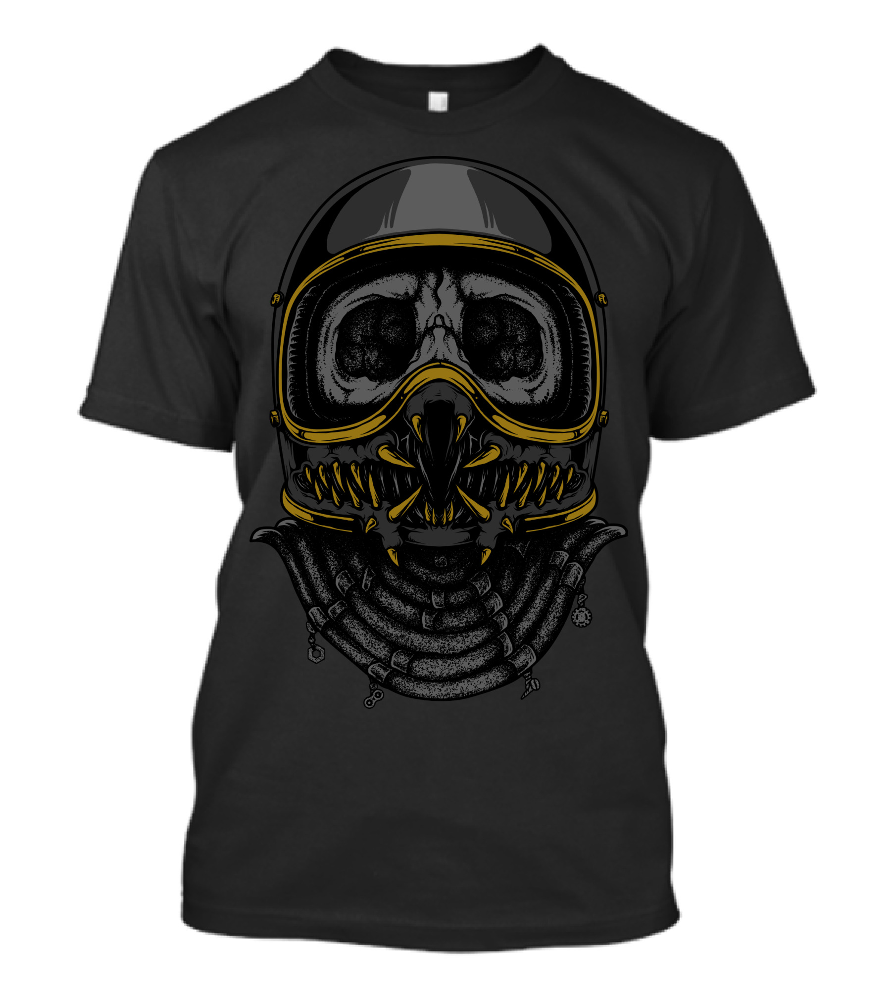 Predatorider Skull Helmet With Yellow Detailing And Serrated Jaw T-Shirt