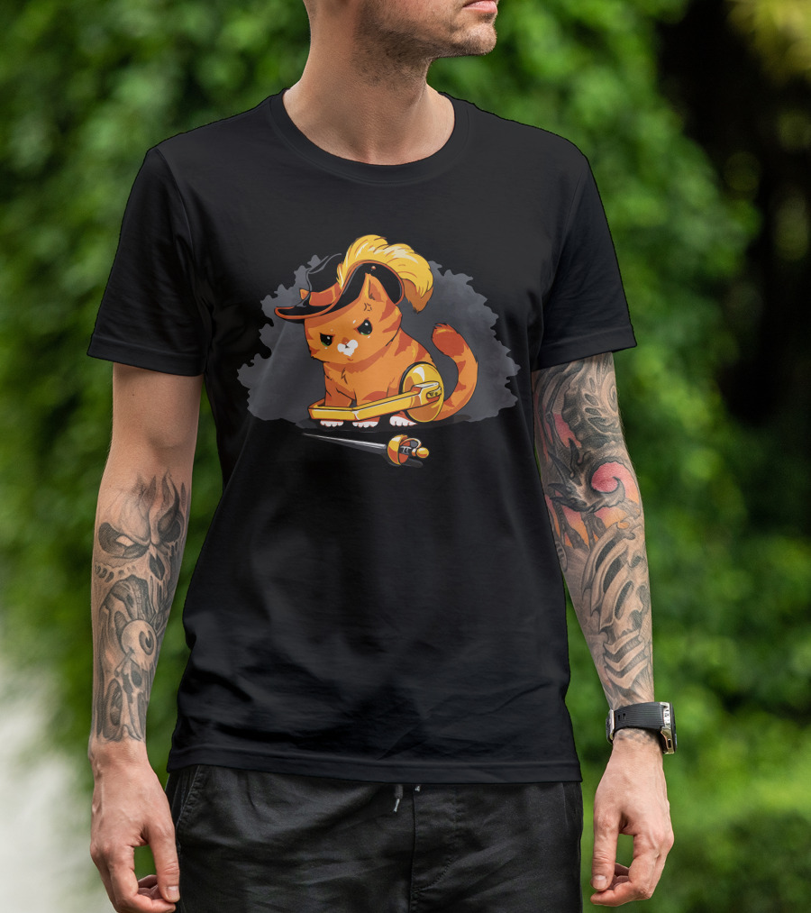 Puss In Boot Cute Cat With Feathered Hat And Sword T-Shirt