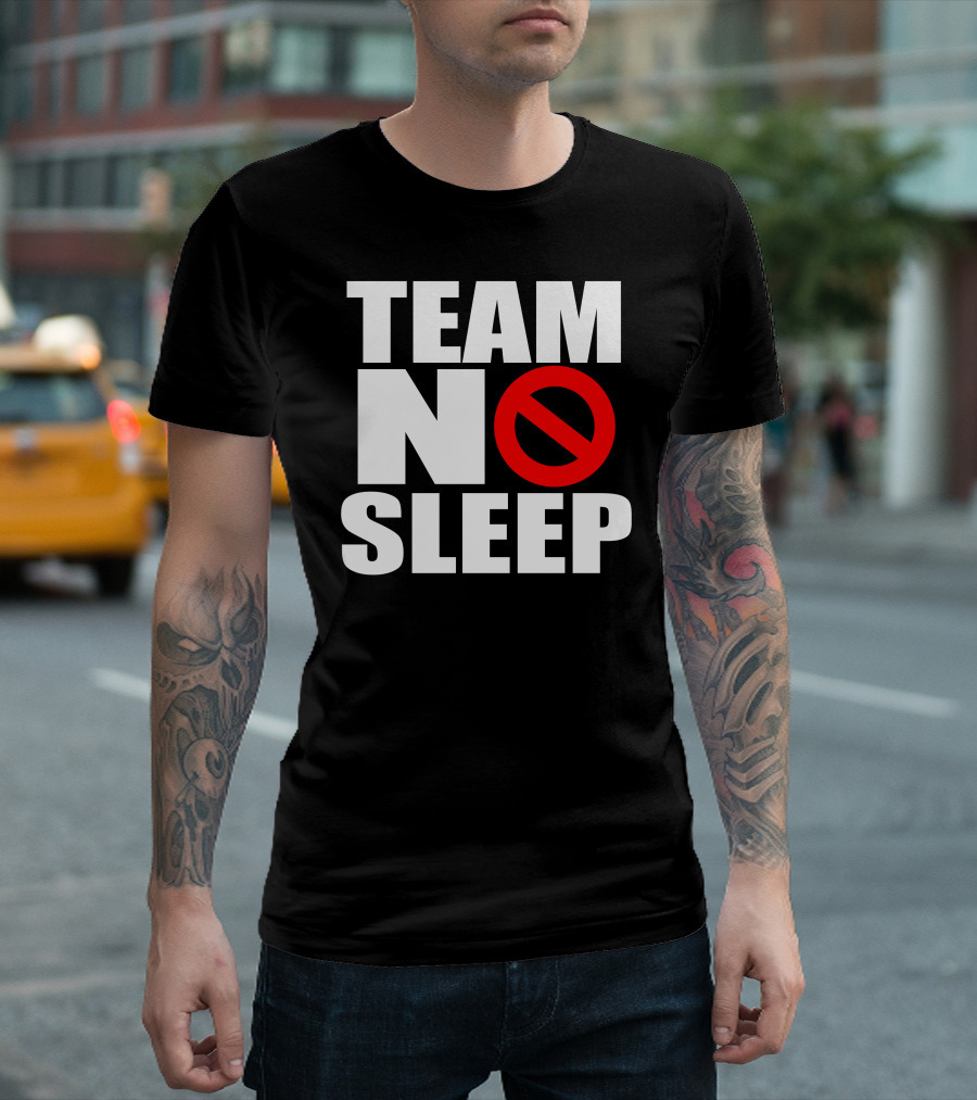 Team No Sleep Symbol Bold Text Black Red Contrast T-Shirt