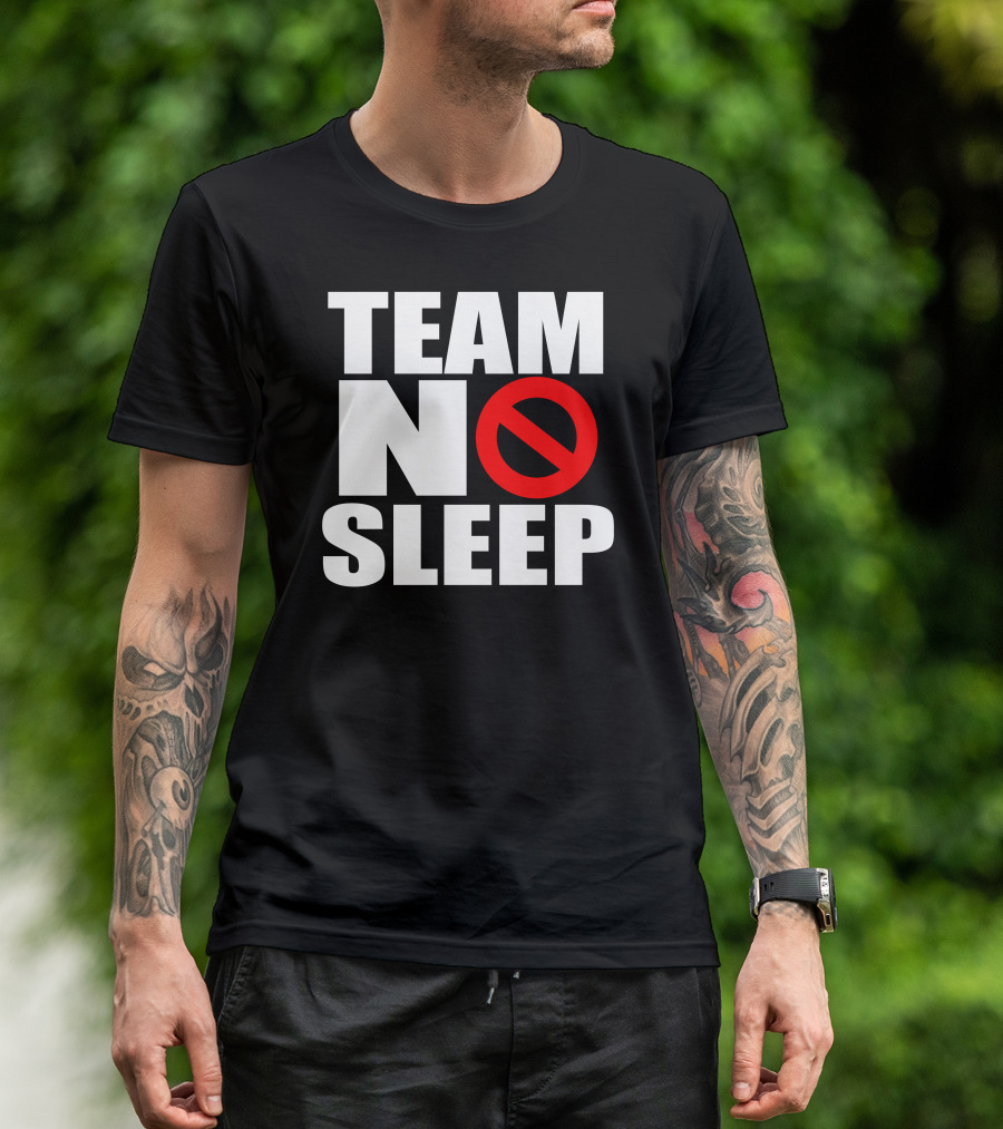 Team No Sleep Symbol Bold Text Black Red Contrast T-Shirt