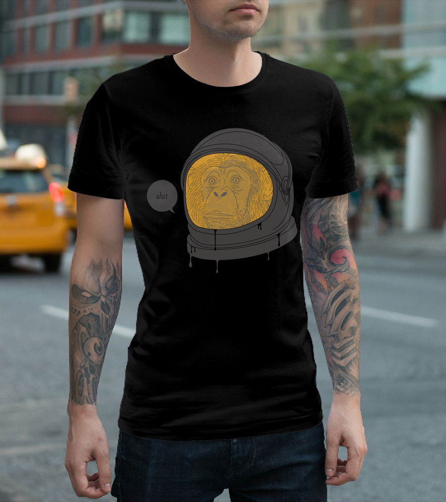 Apeshit Monkey In Space Helmet With Speech Bubble Saying Shit T-Shirt