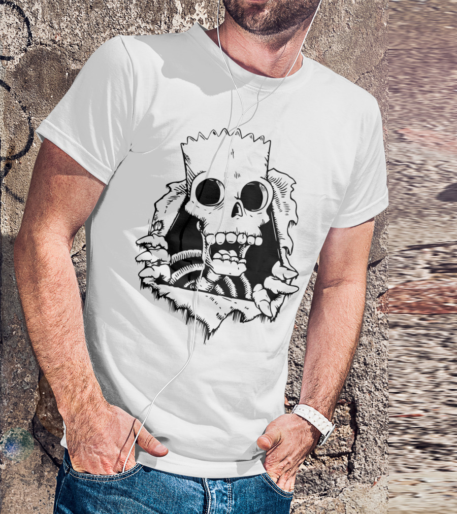 Bart Skeleton Skull Inside Tattered Opening T-Shirt
