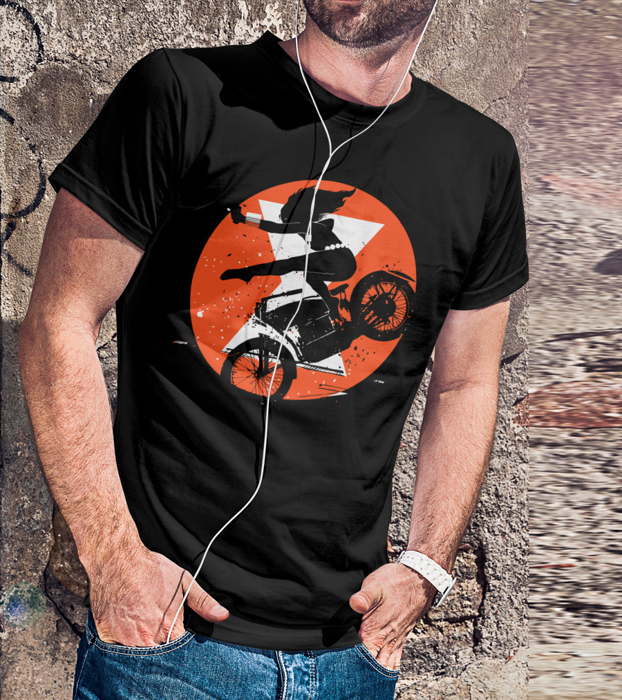 Black Widow Motorcycle Stunt Silhouette With Orange Hourglass T-Shirt