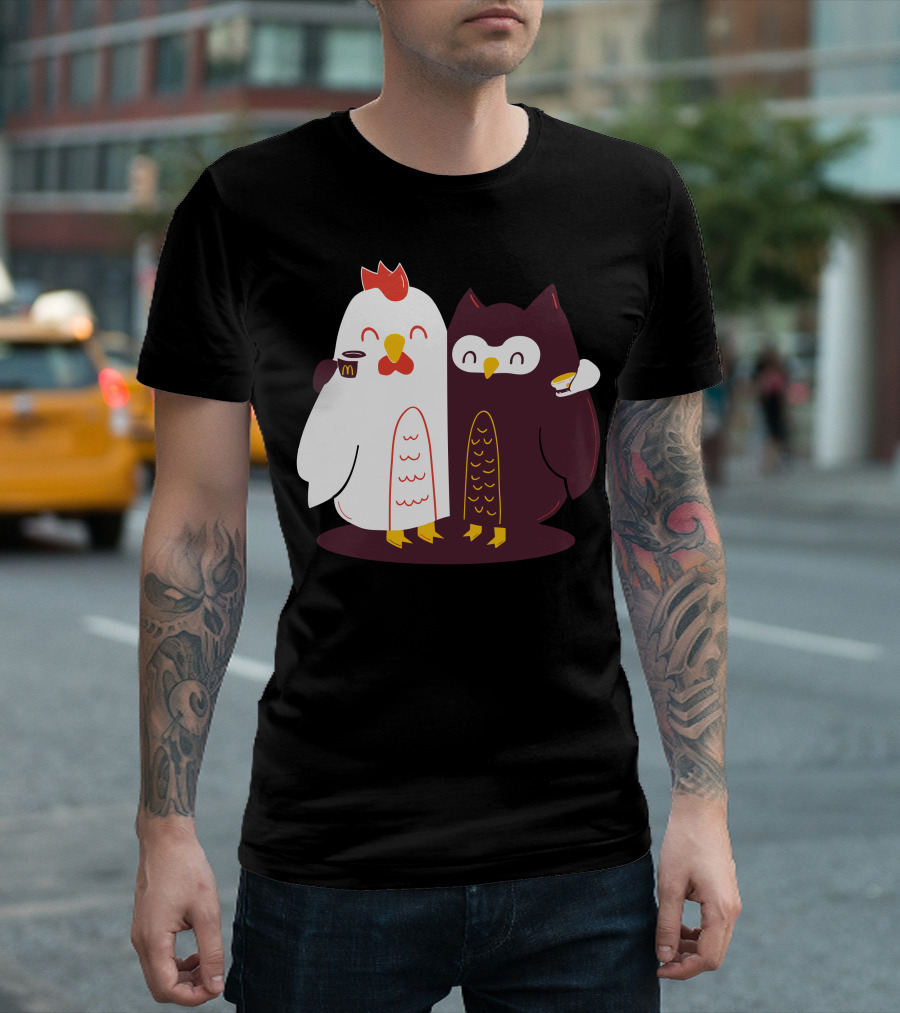 Breakfast Friends Forever Chicken and Owl Coffee Cup McDonald's T-Shirt
