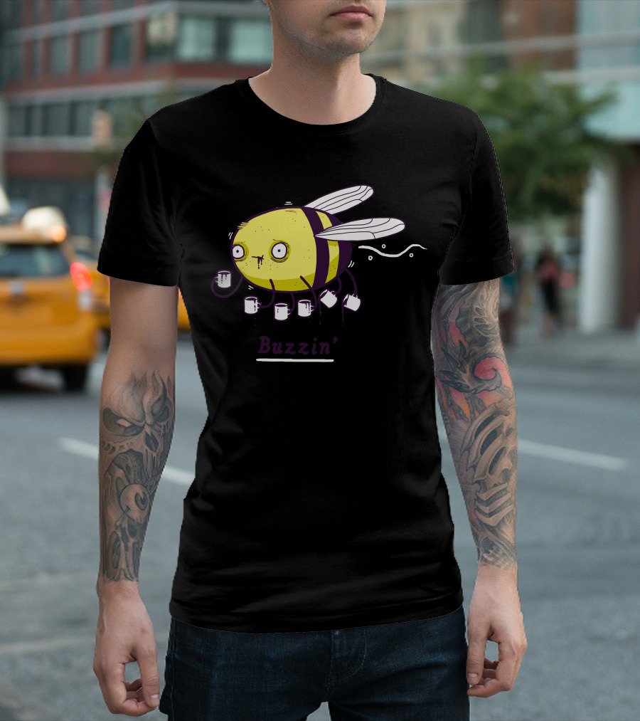 Buzzin' Coffee Bee With Mugs Carrying Caffeine T-Shirt