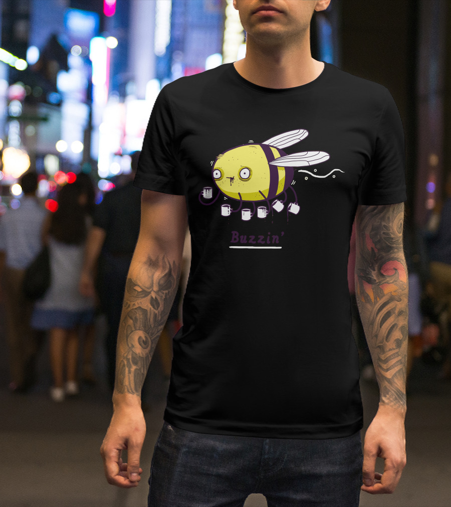 Buzzin' Coffee Bee With Mugs Carrying Caffeine T-Shirt
