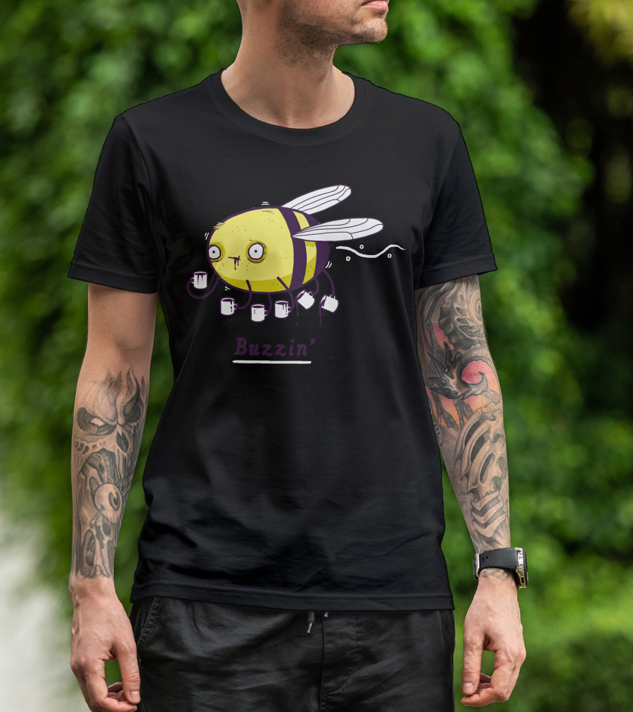 Buzzin' Coffee Bee With Mugs Carrying Caffeine T-Shirt