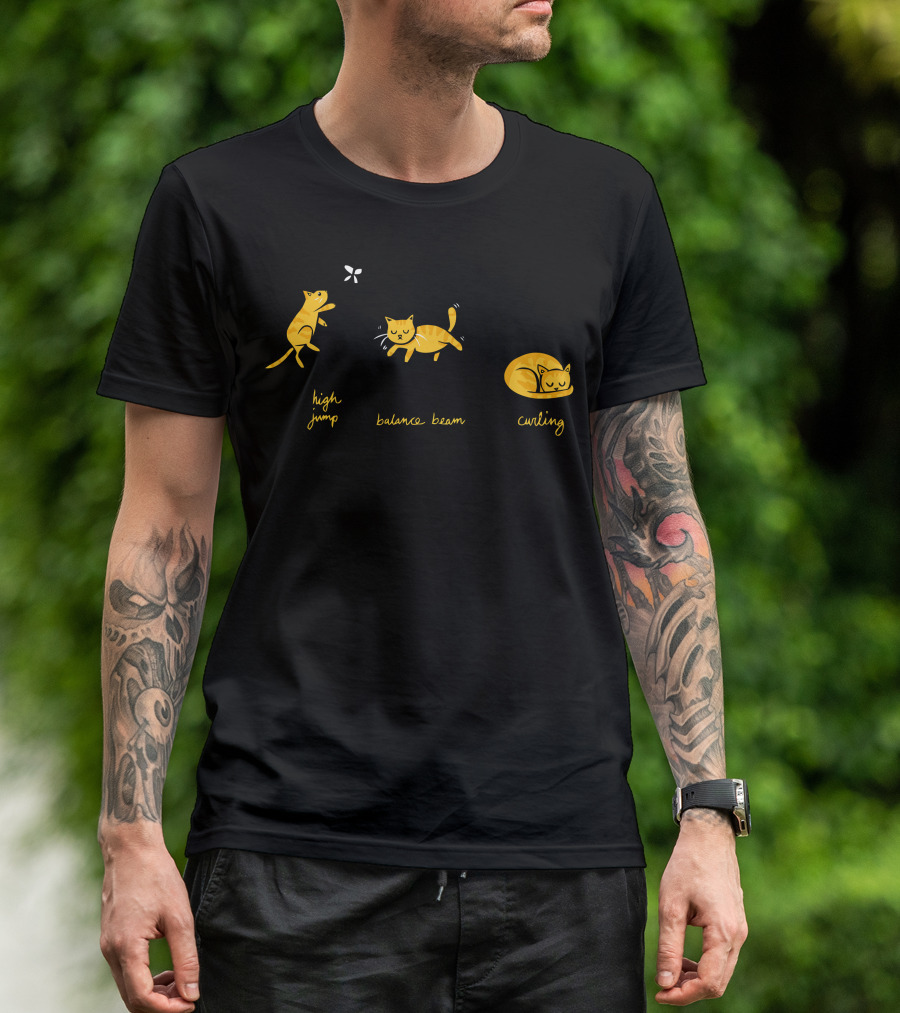 Cat Olympics High Jump Balance Beam Curling T-Shirt