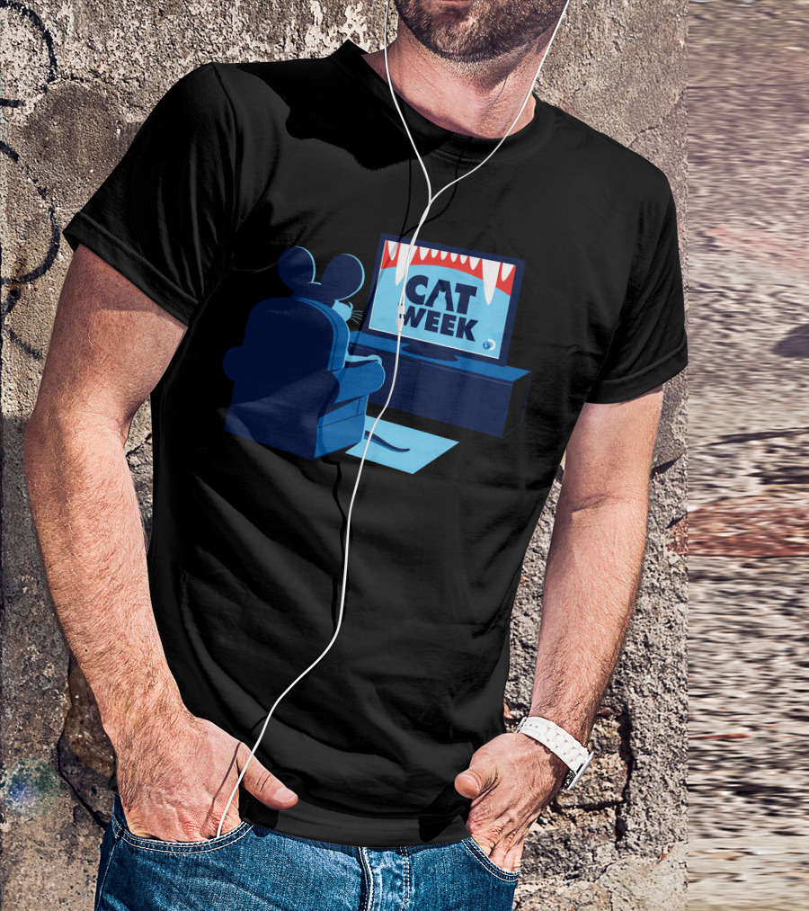 Mouse Watching Cat Week On TV T-Shirt