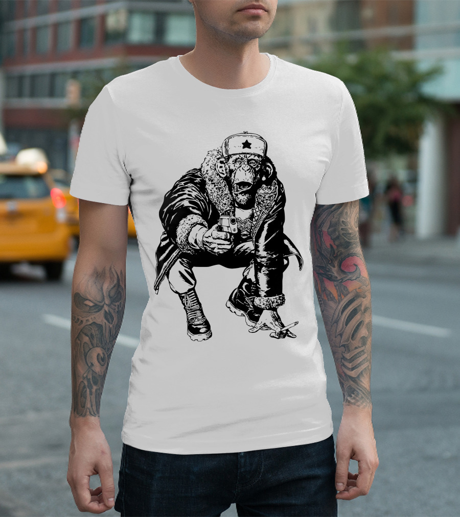 Comunist Monkey with Gun and Hat Featuring Star T-Shirt