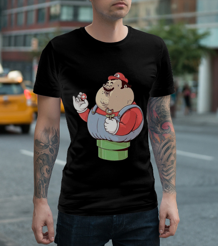 Fat Mario Eating Mushroom from Super Mario Bros Pipe T-Shirt