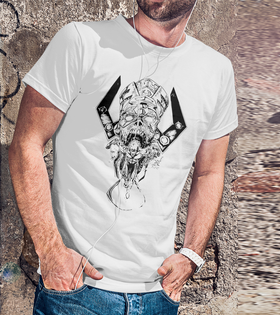 Galactus Herald Of Cosmic Power Marvel Villain Galactus Helmet With Silver Surfer Hero T-Shirt