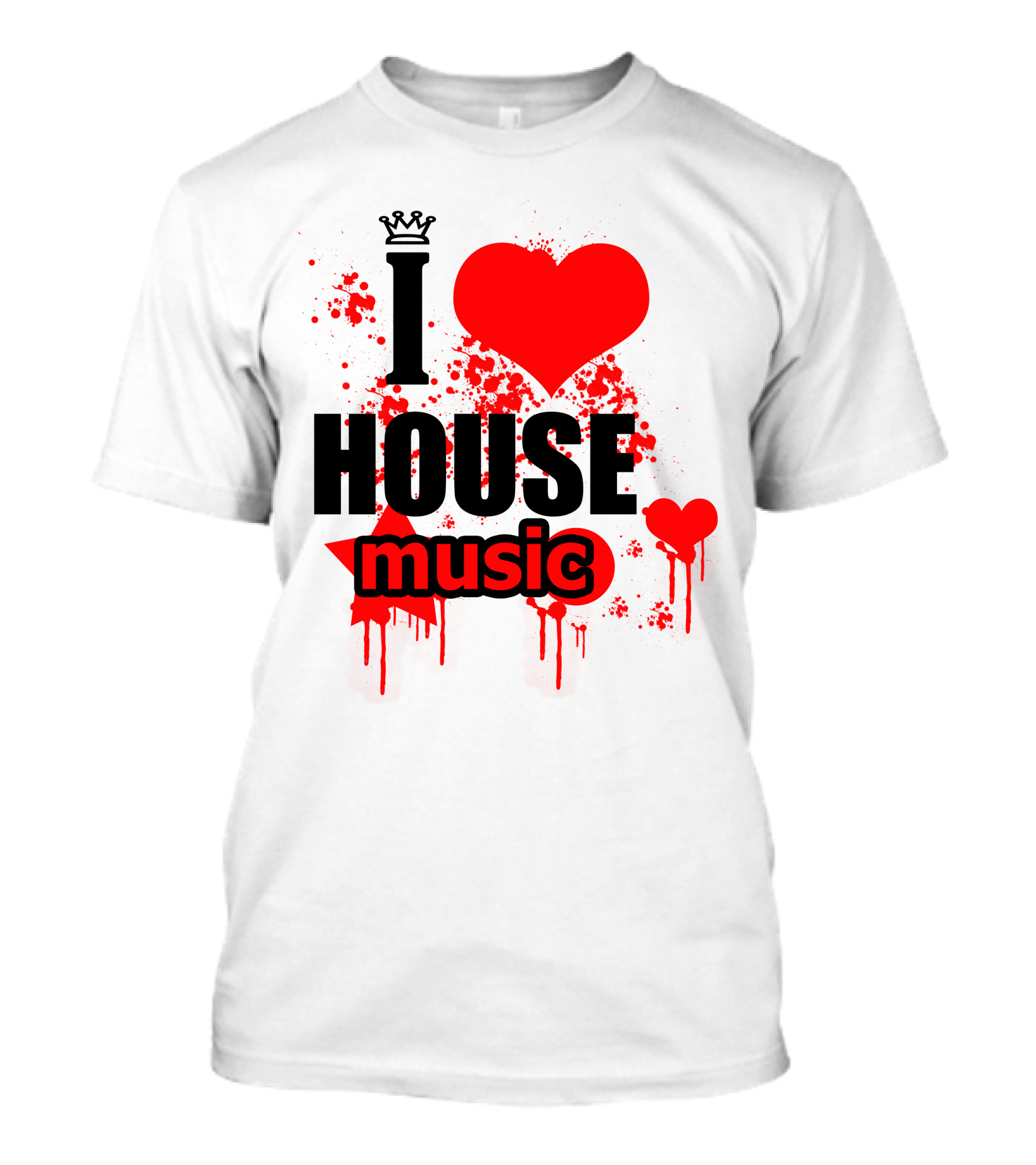 I Love House Music Men Logo3 Red Heart Splatter Crown T-Shirt