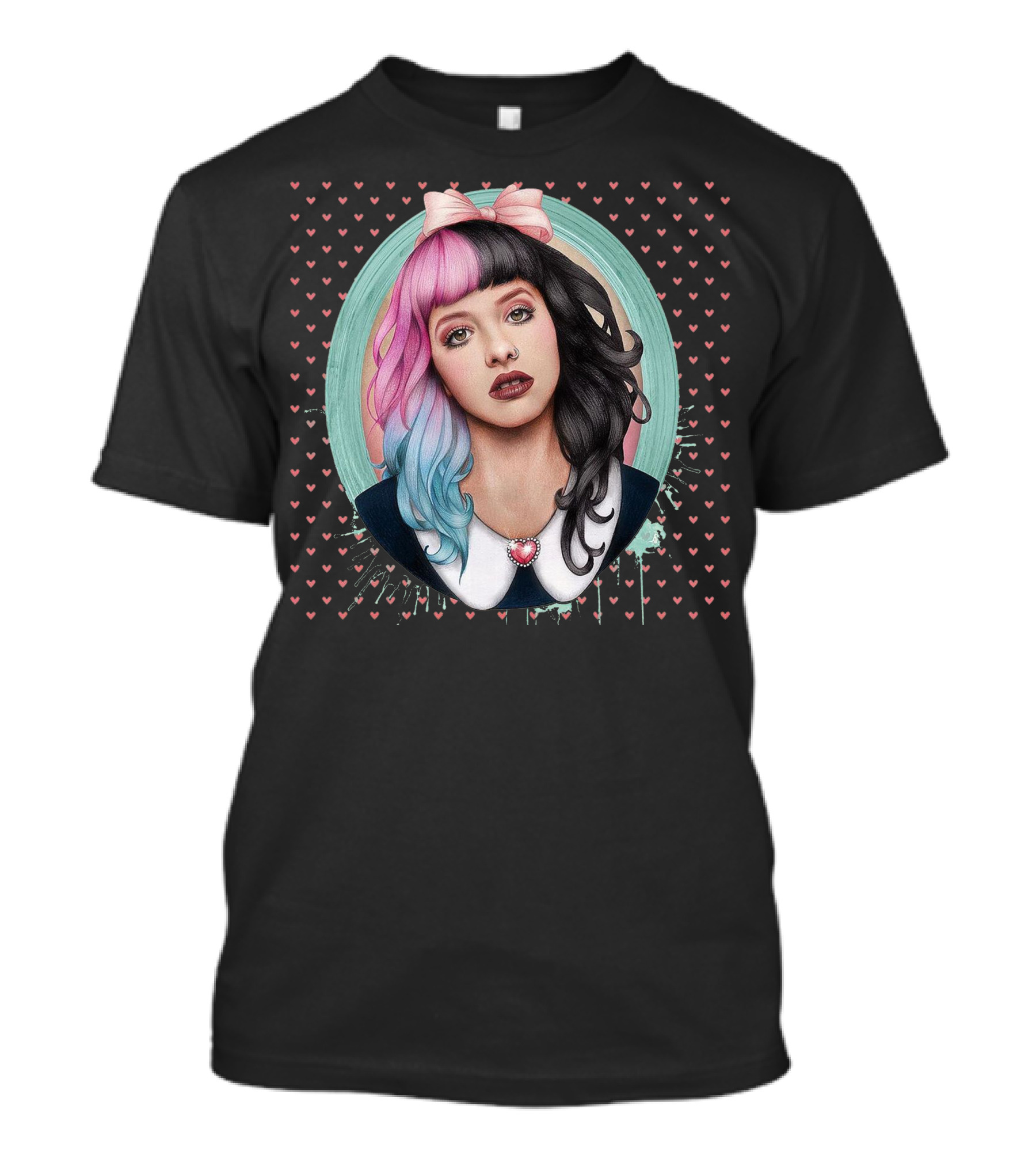Melanie Martinez Cry Baby Pink And Blue Hair Heart Background T-Shirt