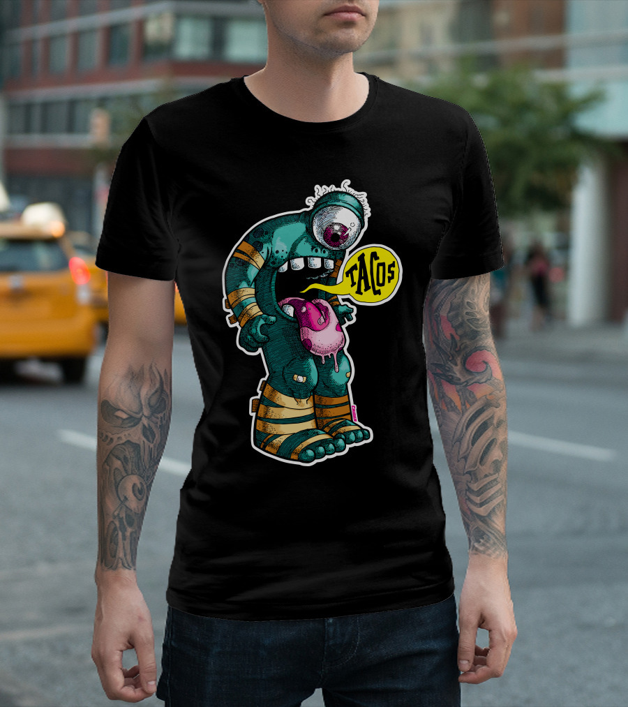 Monster Craving Tacos With Cartoon Cyclops Drooling T-Shirt