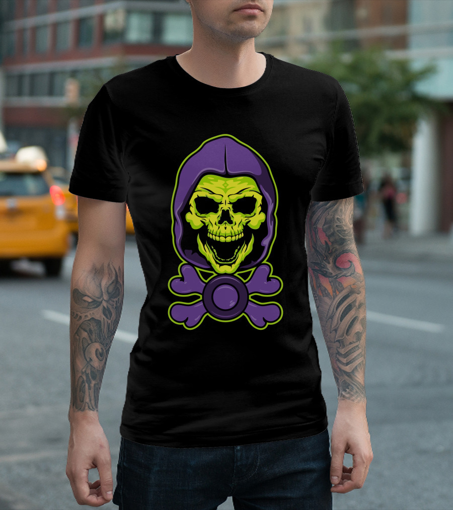 Skull Crossbones Purple Hood Neon Green Myah T-Shirt