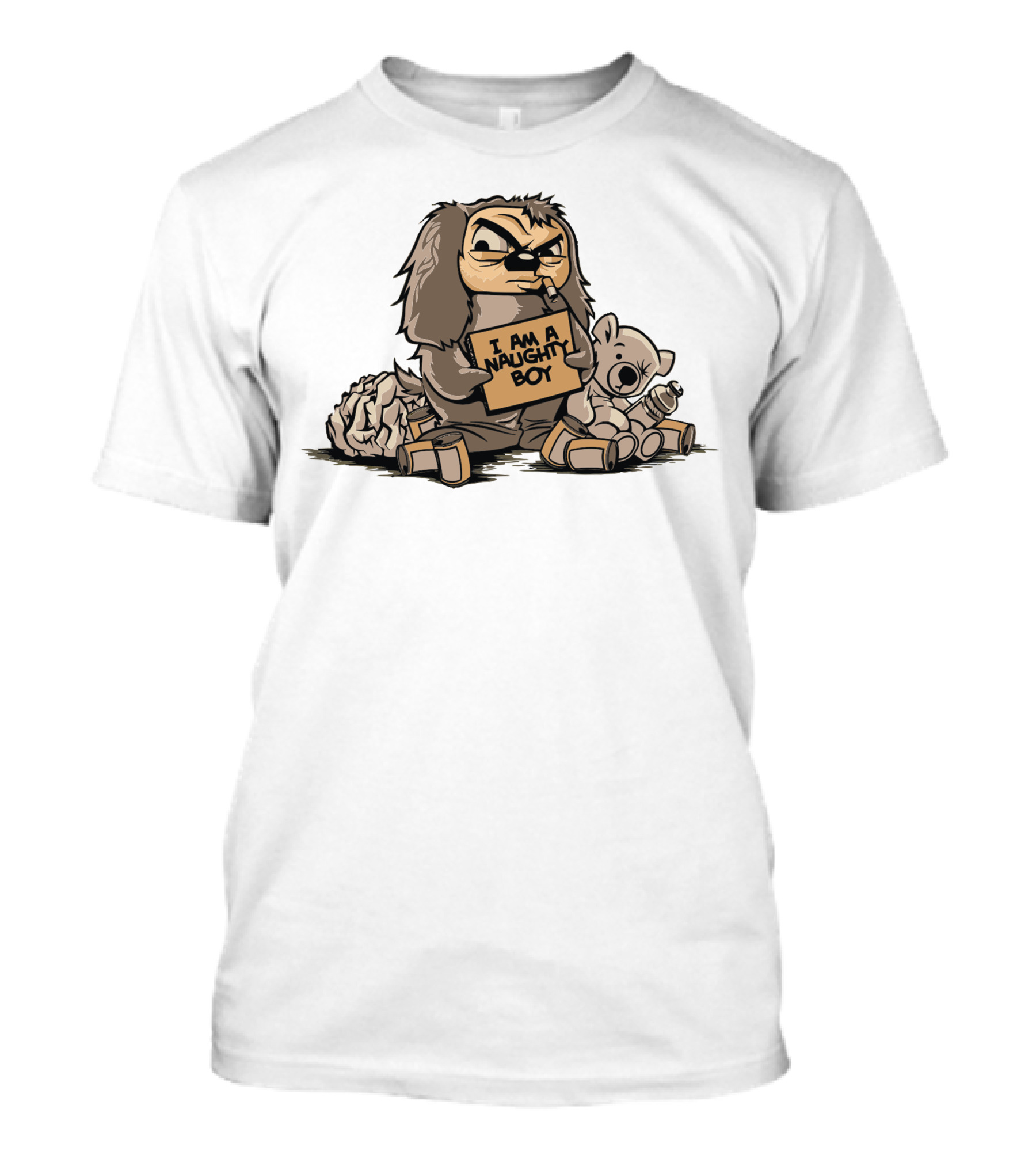 I Am A Naughty Boy Cartoon Character With Stuffed Teddy Bear T-Shirt