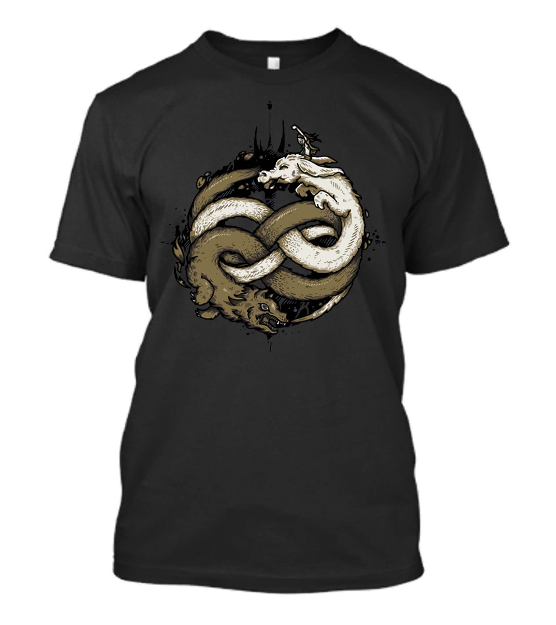 Neverending Fight Ouroboros Wolves Fantasy Battle T-Shirt