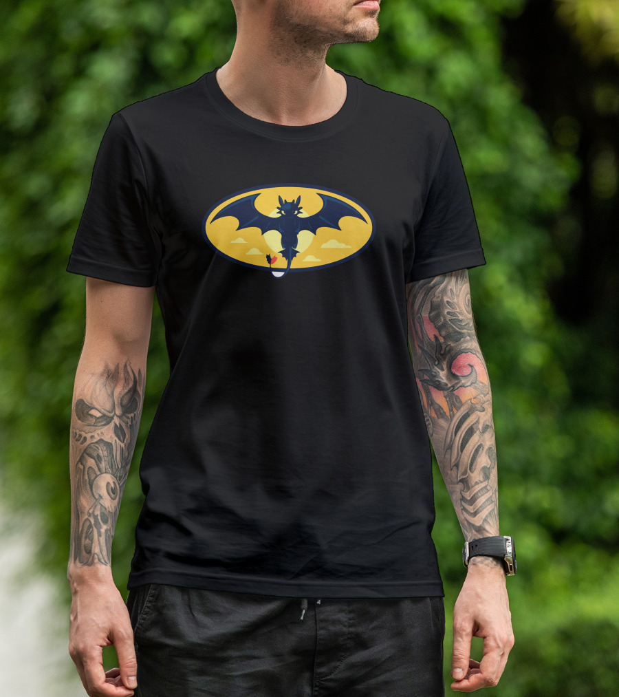 Toothless Nightwing Dragon Bat Symbol Oval Yellow Sky T-Shirt