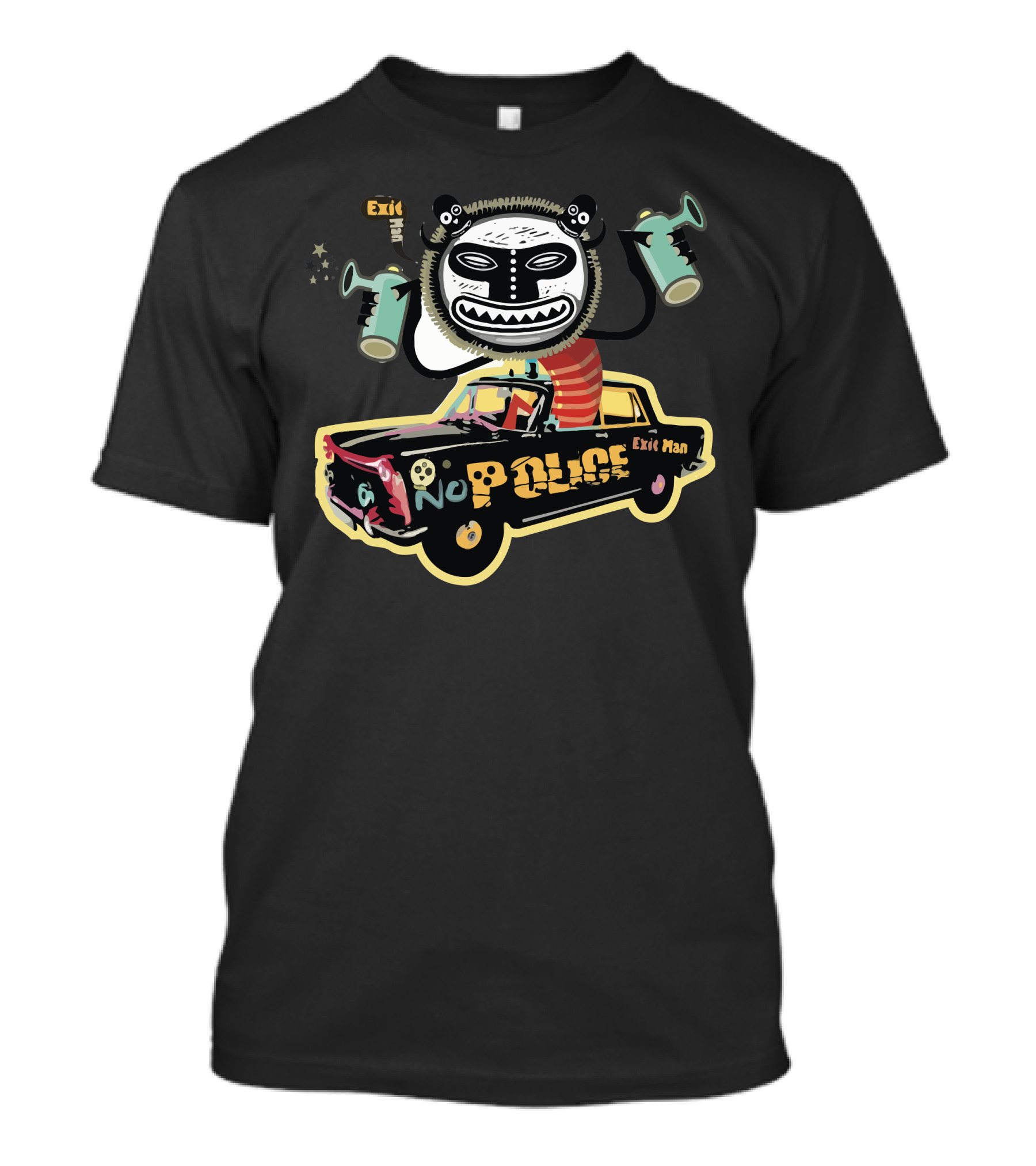 No Police Exit Man Car With Masked Figure And Horns T-Shirt