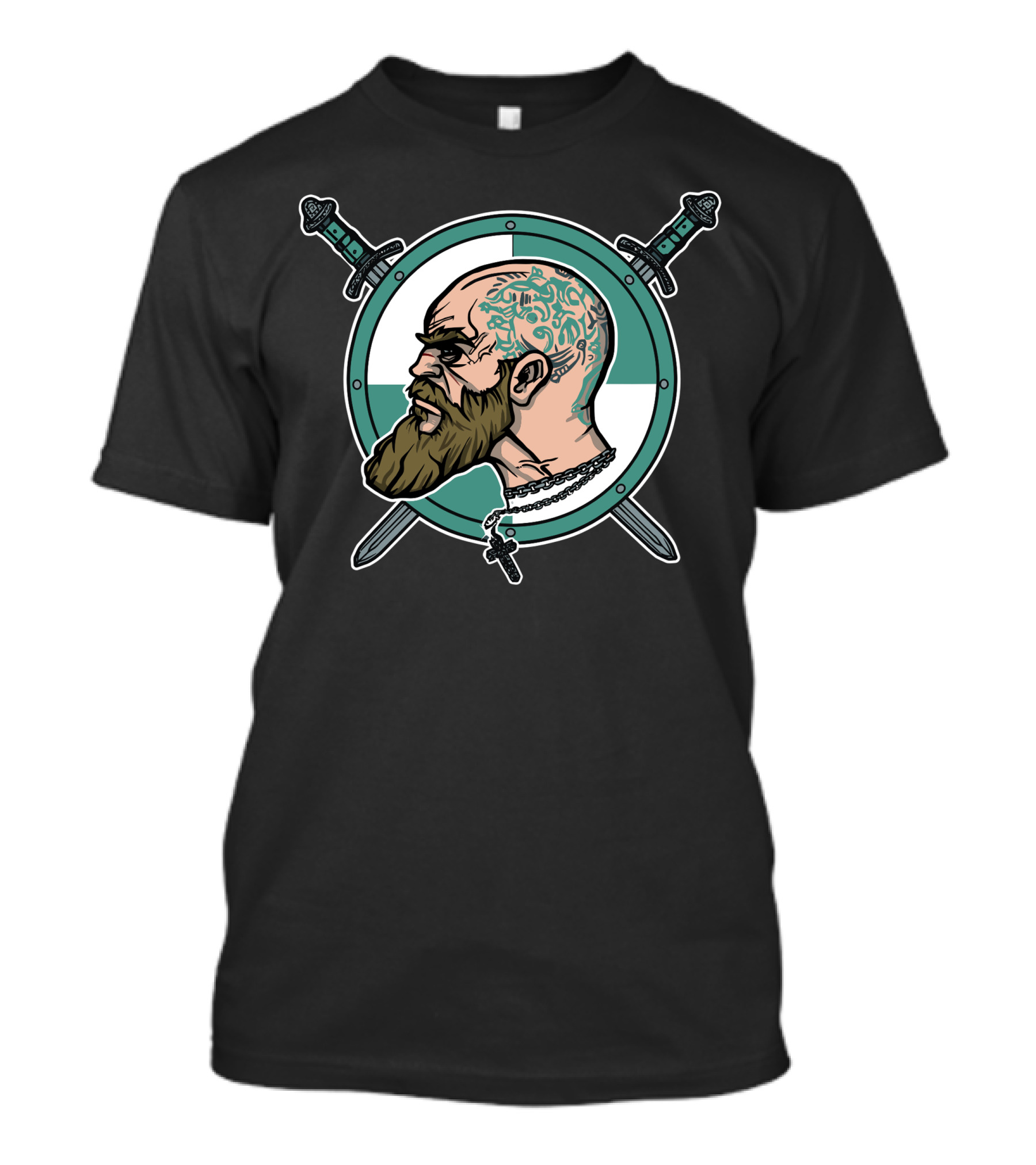 Norse Warlord Tattooed Viking Warrior With Swords And Shield T-Shirt
