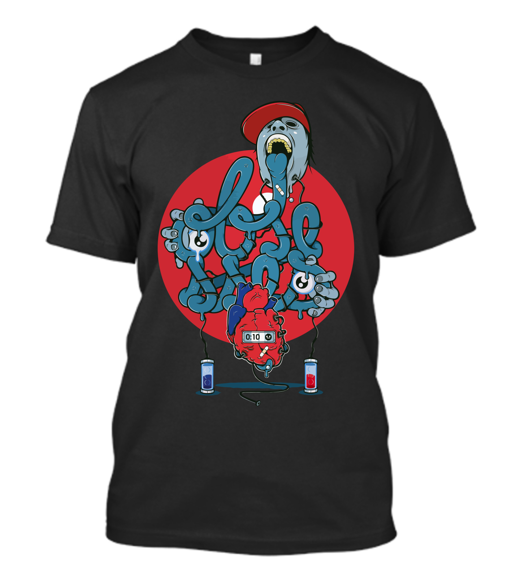 Obsessed Red Capsule Medicine Heart Timer Dripping Abstract Character T-Shirt