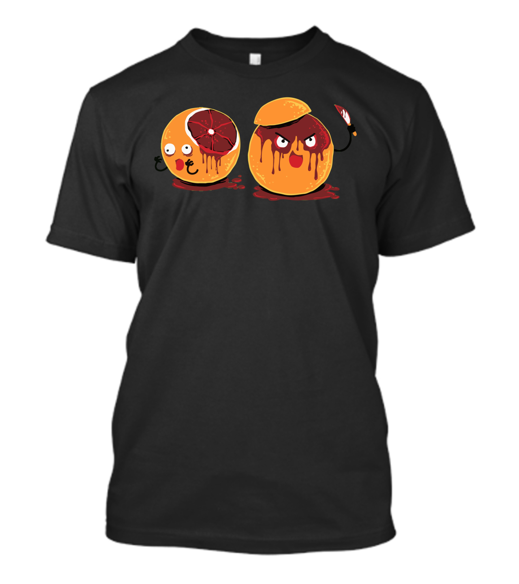 Oranges Blood Oranges Knife Dripping Juice Cartoon Faces T-Shirt
