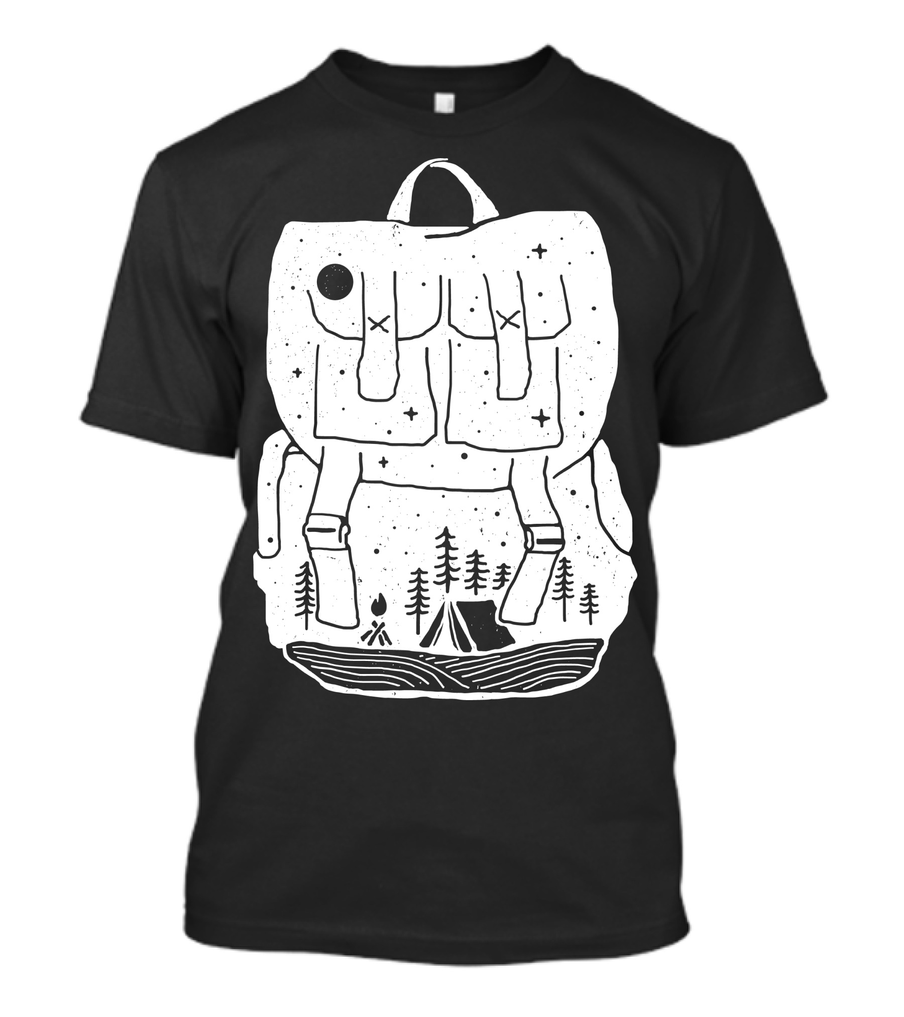 Backpacker Camping Adventure Under Night Sky With Tent And Forest Scene T-Shirt