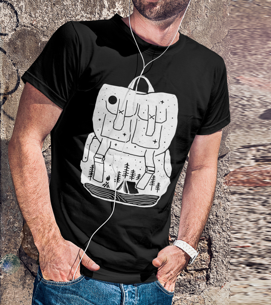 Backpacker Camping Adventure Under Night Sky With Tent And Forest Scene T-Shirt