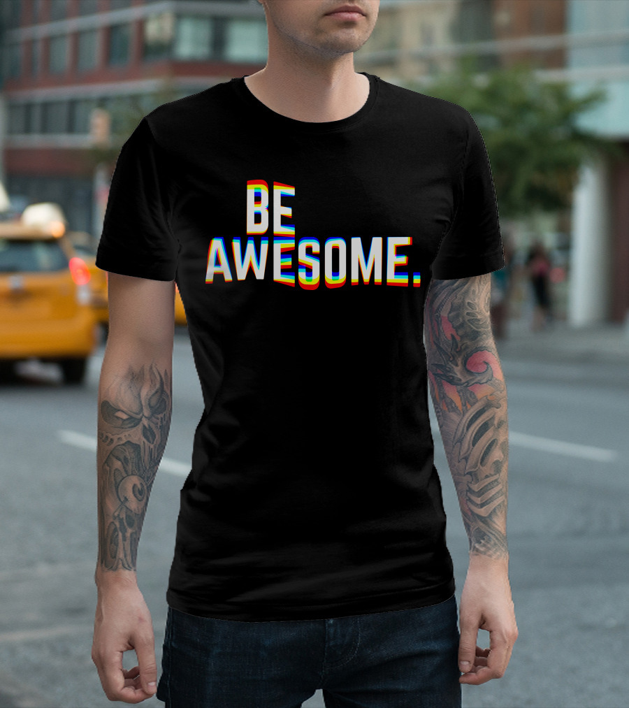 BE AWESOME Retro 3D Text Optical Illusion T-Shirt