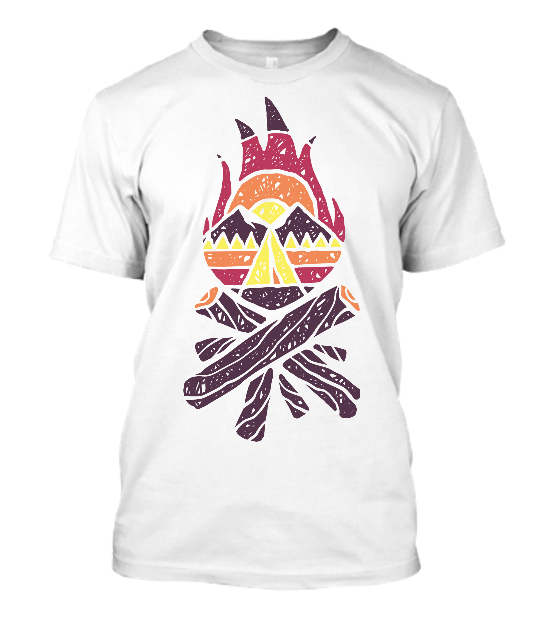 Bonfire Mountains Tribal Sunset Camping T-Shirt