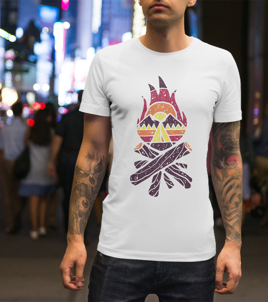 Bonfire Mountains Tribal Sunset Camping T-Shirt