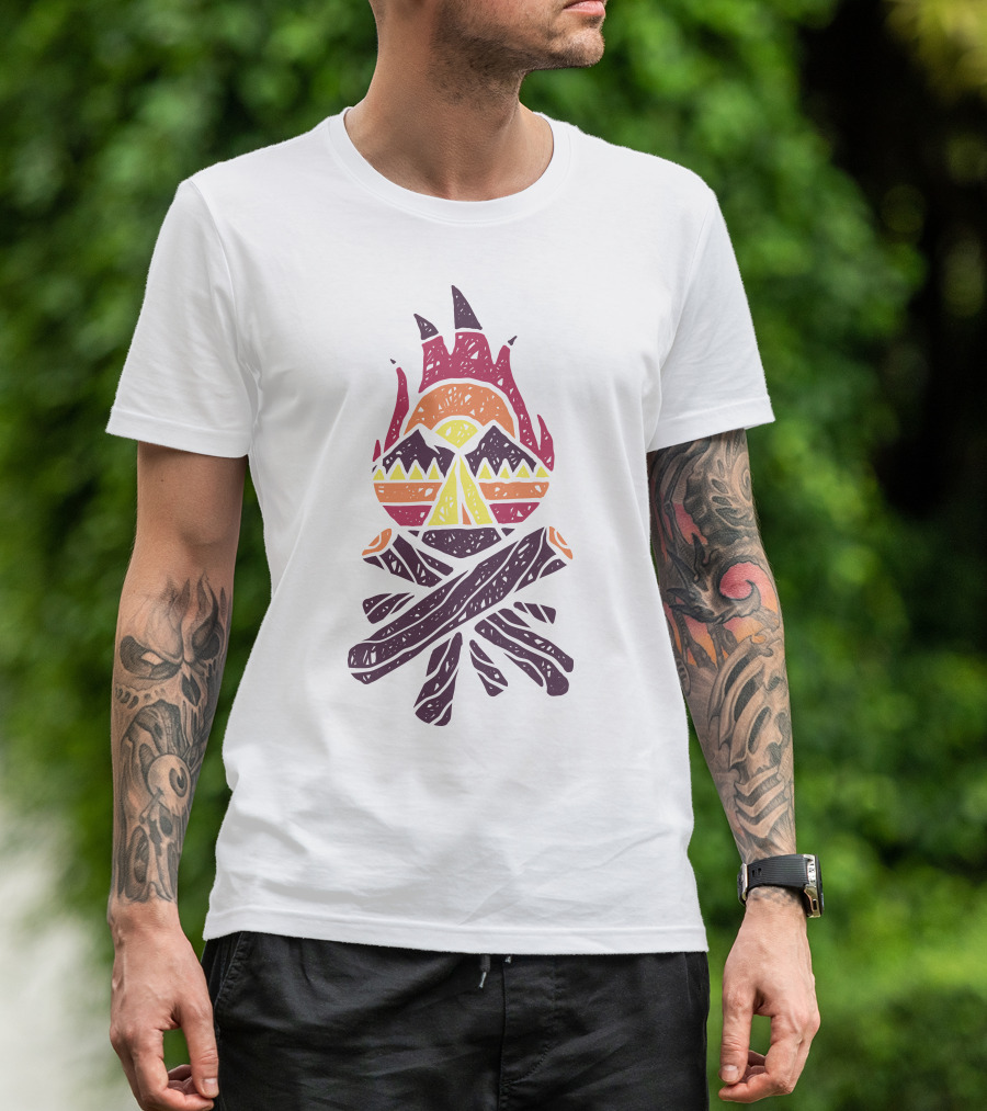 Bonfire Mountains Tribal Sunset Camping T-Shirt