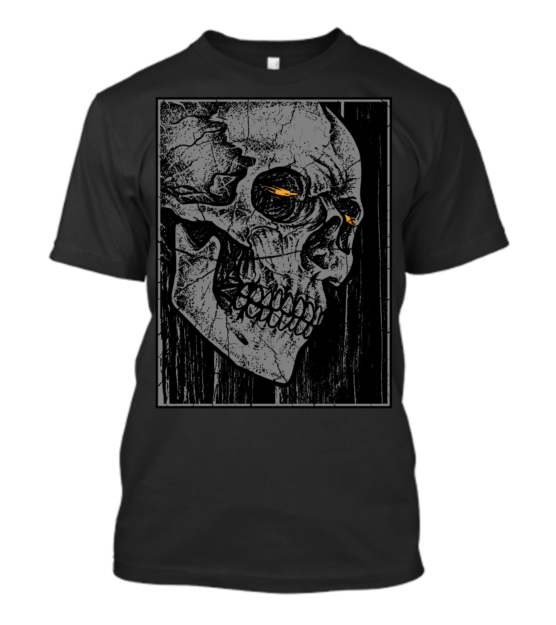 Broken Frame Skull With Cracked Texture And Orange Accents T-Shirt