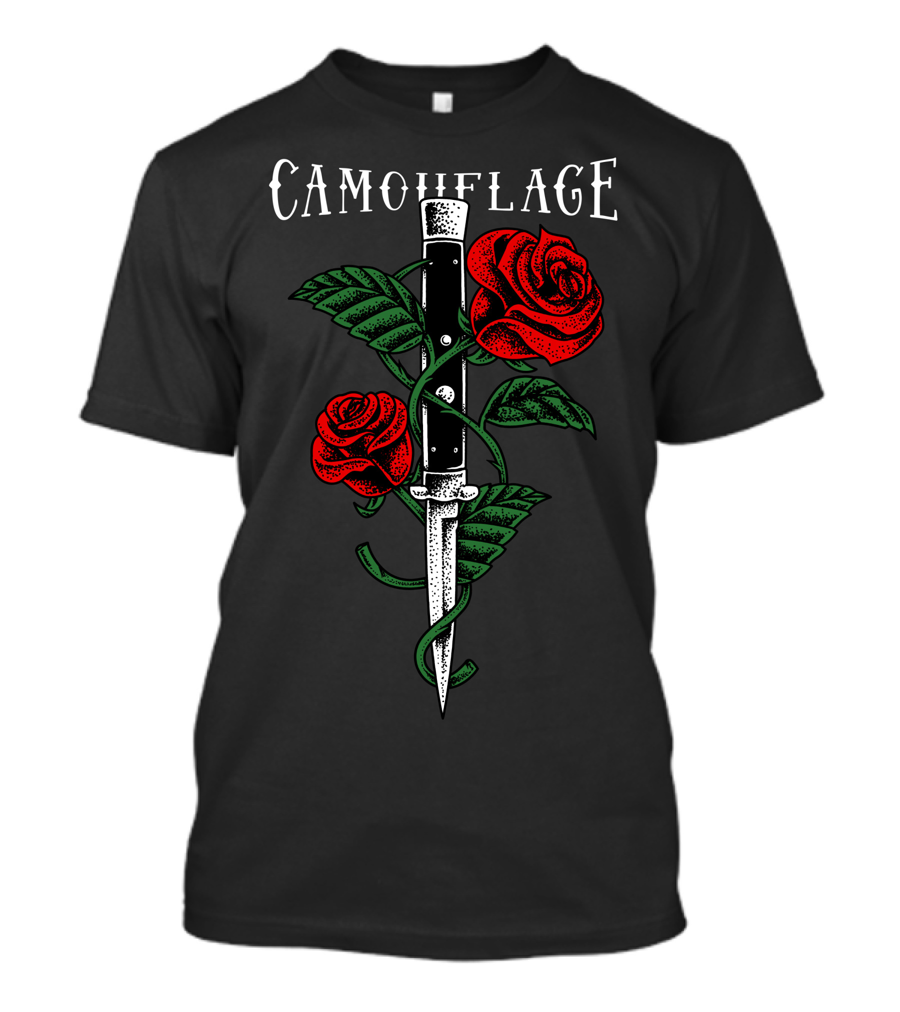 CAMOUFLAGE Red Roses And Dagger T-Shirt