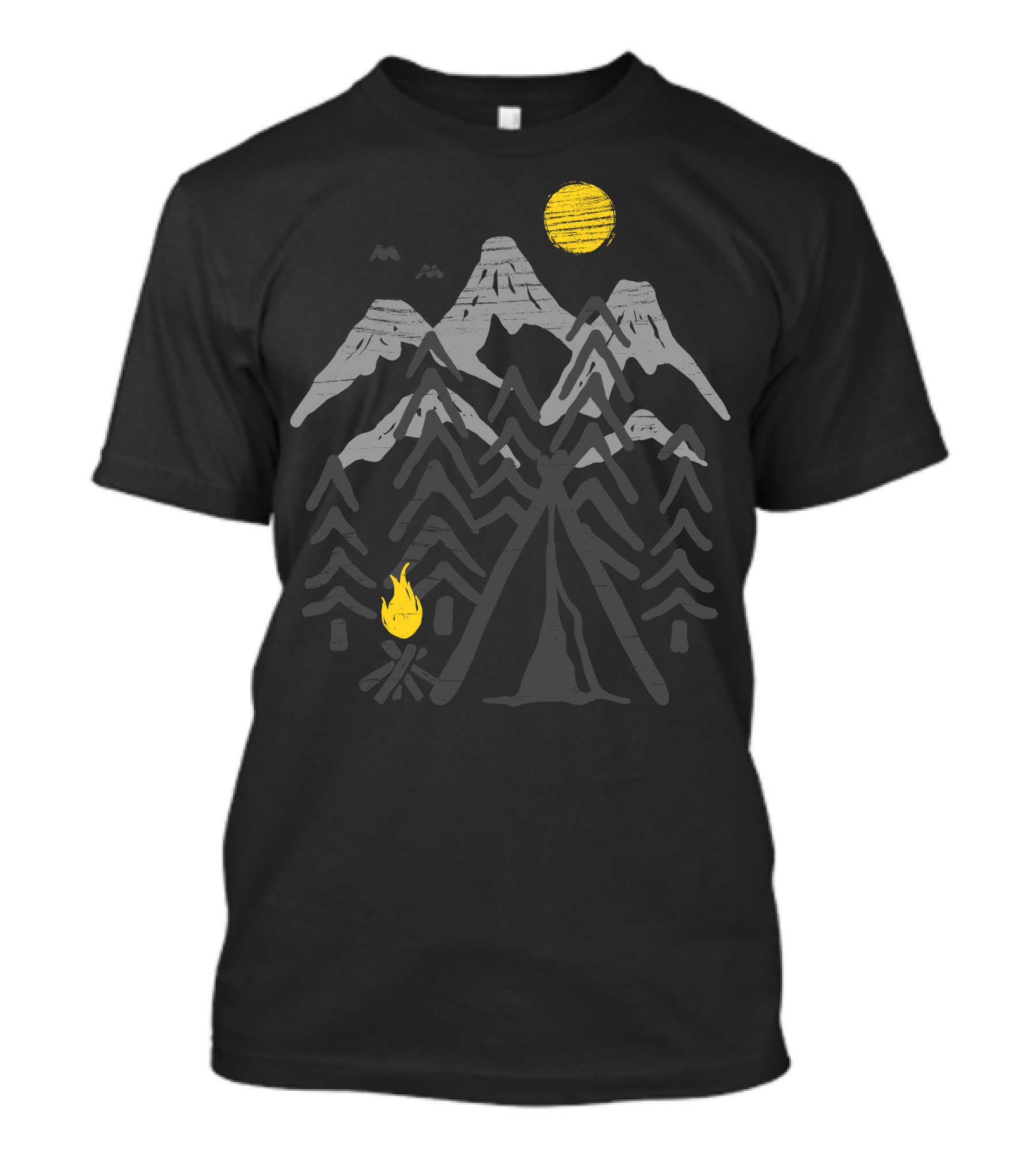 Camp Fire Mountains Tent Forest Moon Scene T-Shirt