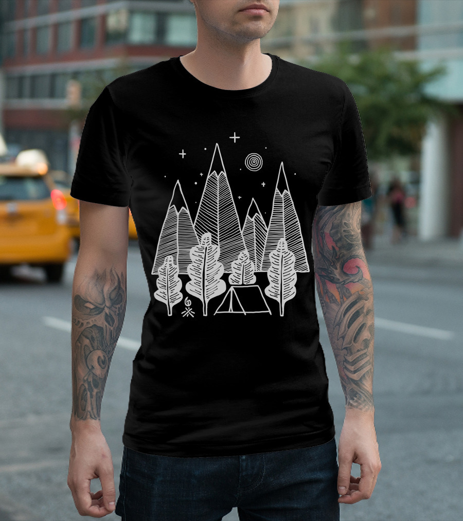 Camp Line Mountain Tent Under Starry Sky T-Shirt