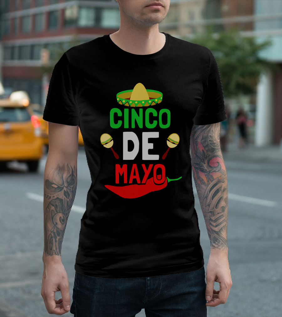 Cinco De Mayo Fiesta Mexican Holiday Sombrero Maracas Chili Pepper T-Shirt