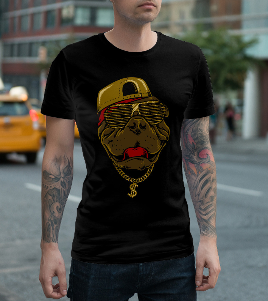 Dog Hip Hop Style Dollar Chain Cap and Shades T-Shirt