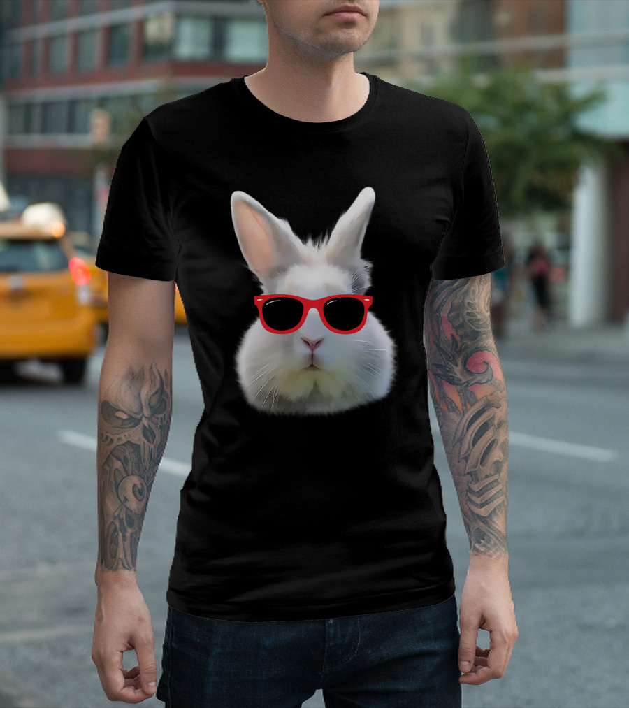 Easter Bunny Face Too Hip To Hop with Red Sunglasses T-Shirt
