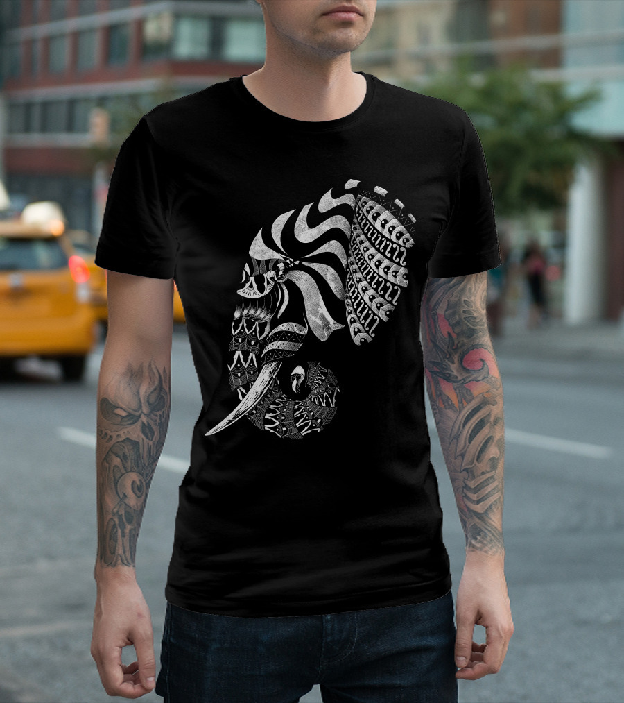 Elephant Ornate Psychedelic Black and White African T-Shirt