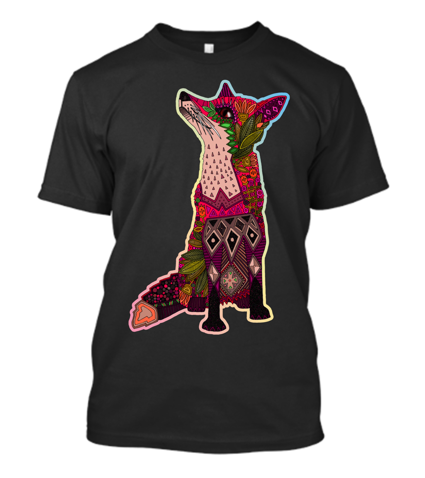 Floral Fox Psychedelic Patterned T-Shirt