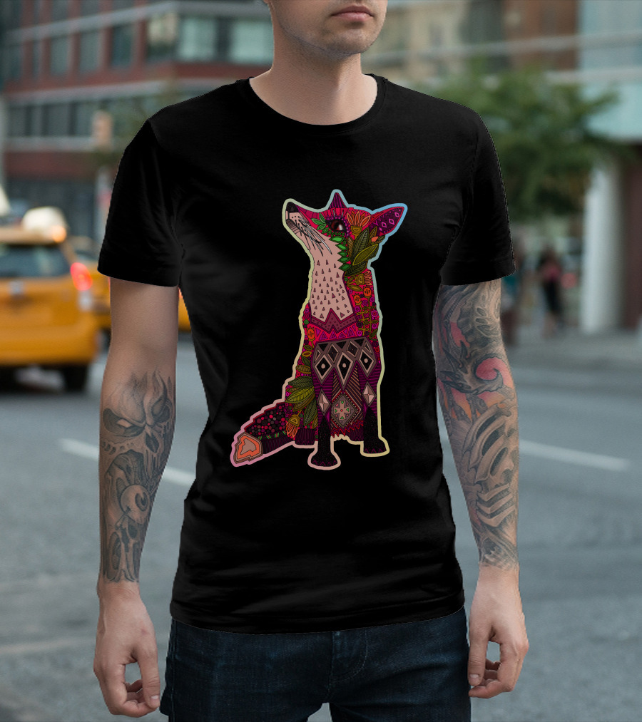 Floral Fox Psychedelic Patterned T-Shirt