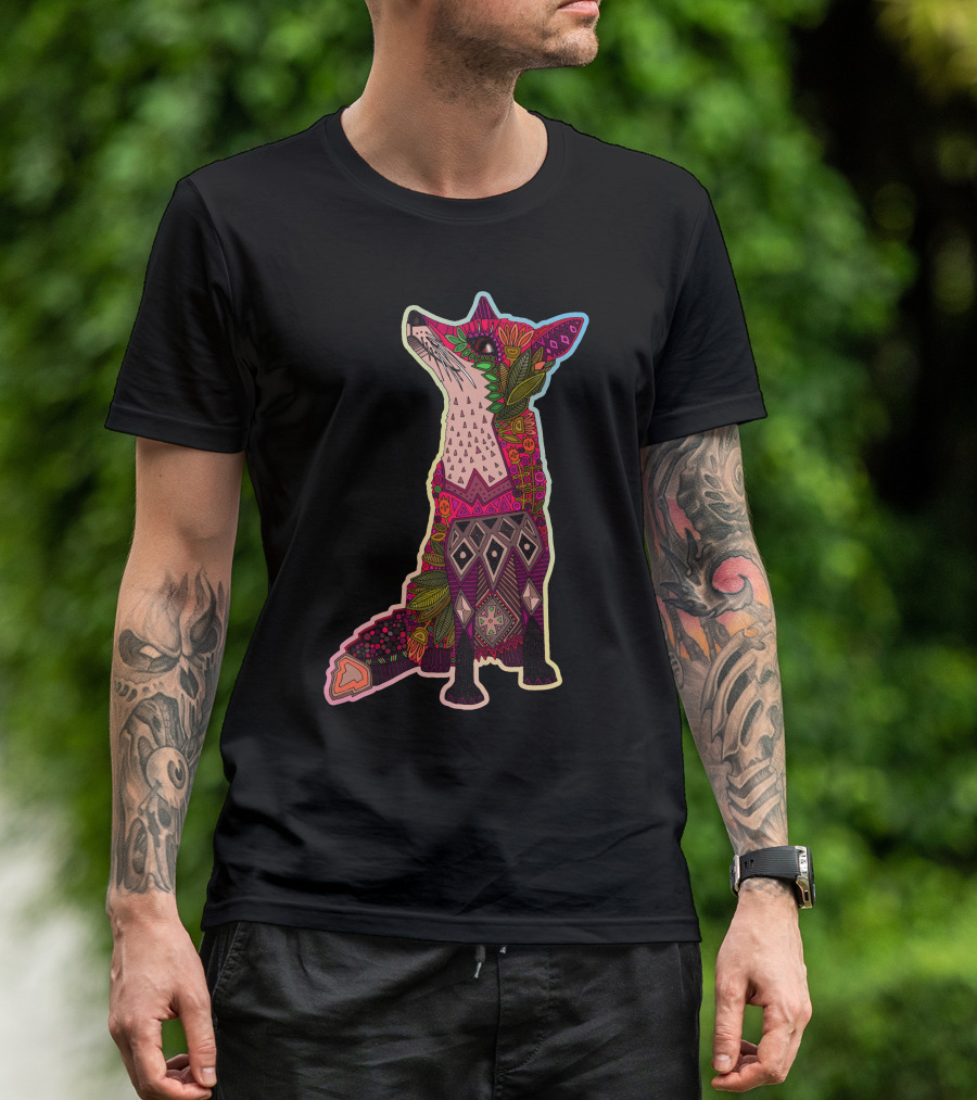 Floral Fox Psychedelic Patterned T-Shirt